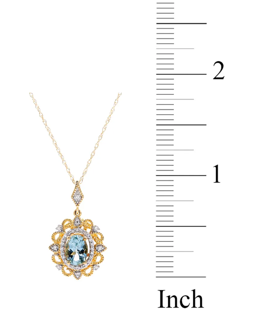 Aquamarine (3/4 ct. t.w.) & Diamond (1/10 ct. t.w.) Oval 18" Pendant Necklace in 14k Gold-Plated Sterling Silver