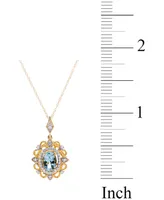 Aquamarine (3/4 ct. t.w.) & Diamond (1/10 ct. t.w.) Oval 18" Pendant Necklace in 14k Gold-Plated Sterling Silver