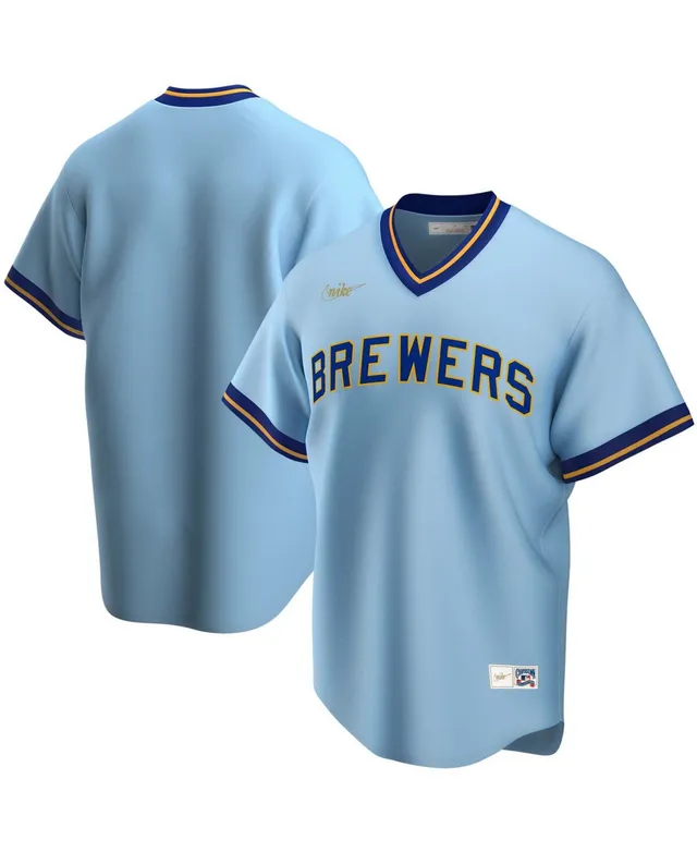 Men's Nike Powder Blue Milwaukee Brewers Road Cooperstown Collection Team Jersey