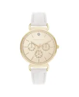Adrienne Vittadini Women's Mock Chronograph and White Leather Strap Watch 36mm
