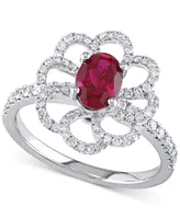 Ruby (1 ct. t.w.) & Diamond (5/8 Openwork Flower Ring 14k White Gold