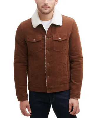 Guess Men's Corduroy Bomber Jacket with Sherpa Collar