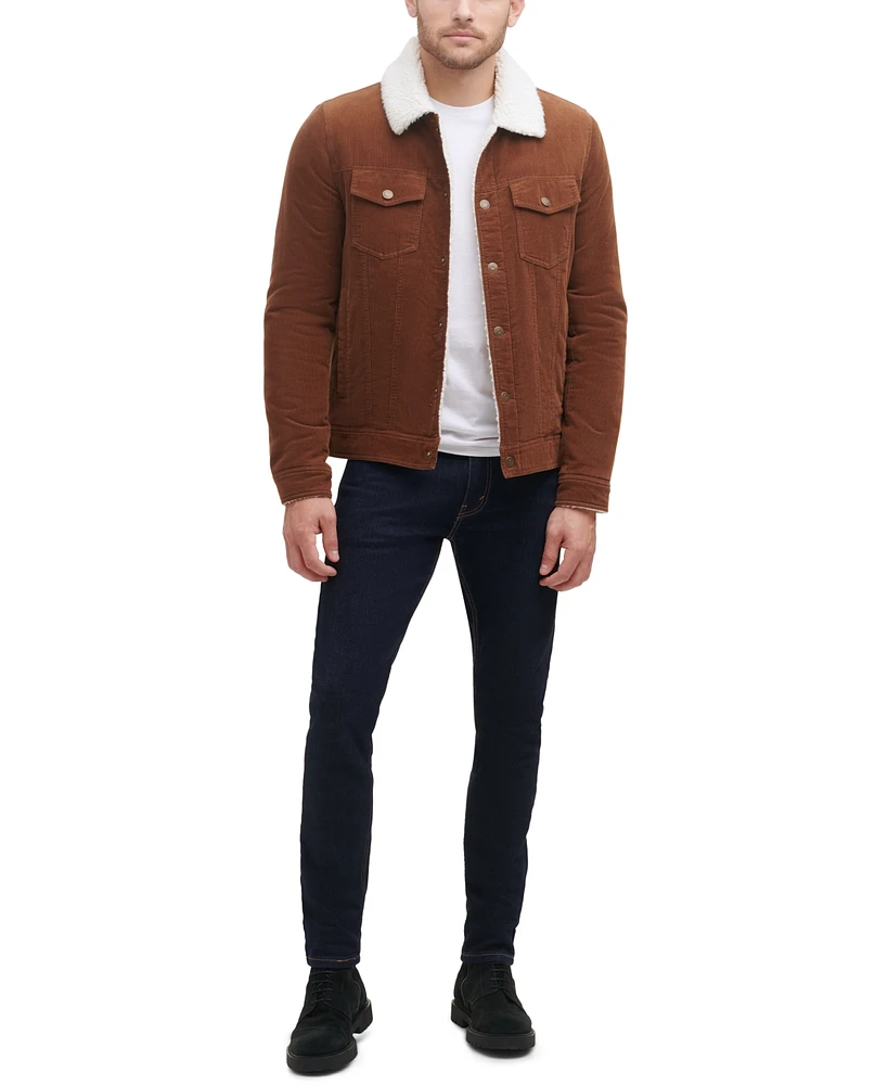 Guess Men's Corduroy Bomber Jacket with Sherpa Collar