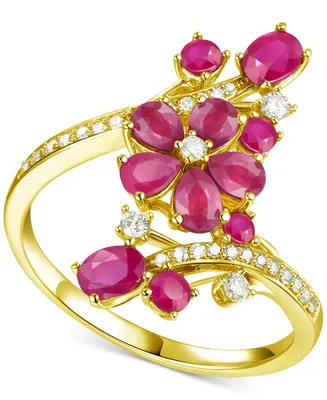 Ruby (1-1/2 ct. t.w.) & Diamond (1/4 ct. t.w.) Flower Statement Ring in 14k Gold