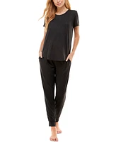 Roudelain Scoop Neck T-Shirt & Jogger Pants Pajama Set