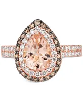 Le Vian Peach Morganite (7/8 ct. t.w.) & Diamond (3/4 ct. t.w.) Teardrop Halo Ring in 14k Rose Gold