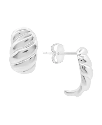 And Now This High Polished Puff Twist J Hoop Post Earring in Silver Plate or Gold Plate