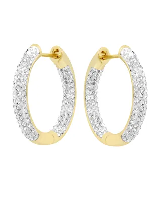 And Now This High Polished Hinged Crystal Pave Hoop Earring, Gold Plate and Silver Plate - Gold