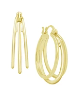 Triple Point Oval Click Top Hoop Earring in Silver Plate or Gold Plate