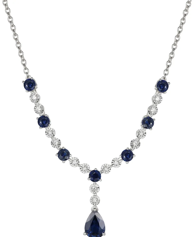 Sapphire (2 ct. t.w.) & Diamond (1/10 ct. t.w.) 17" Lariat Necklace in Sterling Silver