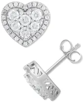 Diamond Heart Halo Cluster Stud Earrings (1 ct. t.w.) in 14k White Gold