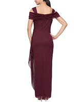 Alex Evenings Petite Cold-Shoulder Draped Metallic Gown