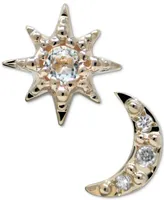 Anzie White Topaz Accent Star & Moon Mismatch Stud Earrings in 14k Gold