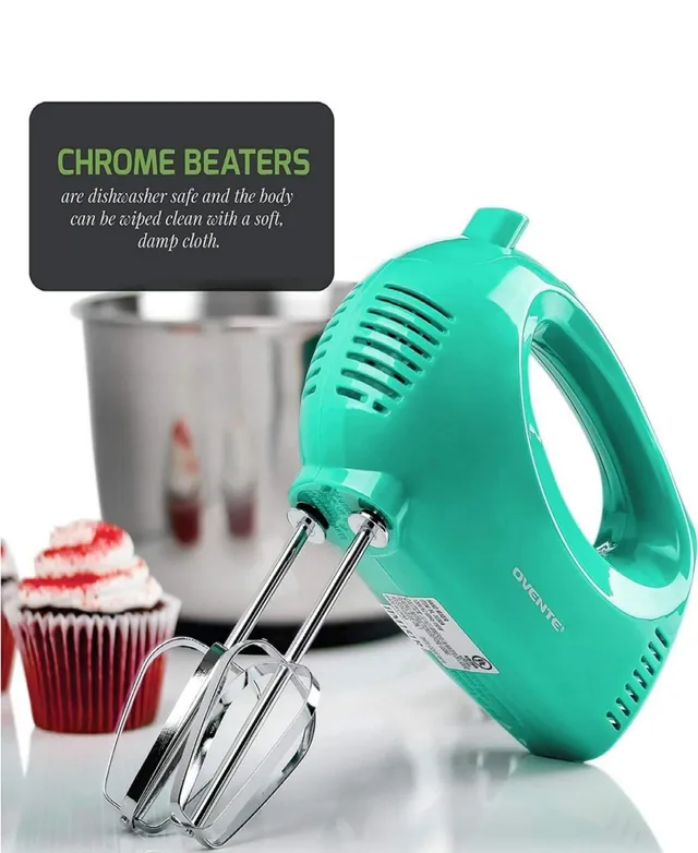 Ovente Portable 5 Speed Mixing Electric Hand Mixer with Whisk Beater Attachments - Turquoise