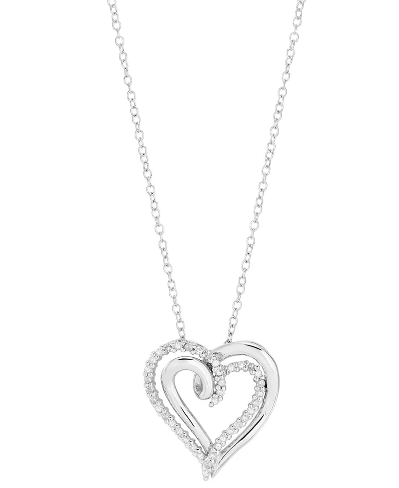 Diamond Double Heart 18" Pendant Necklace (1/4 ct. t.w.) in Sterling Silver