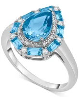 Swiss Blue Topaz (3-3/8 ct. t.w.) & White (1/6 Teardrop Halo Ring Sterling Silver (Also Amethyst Morganite)