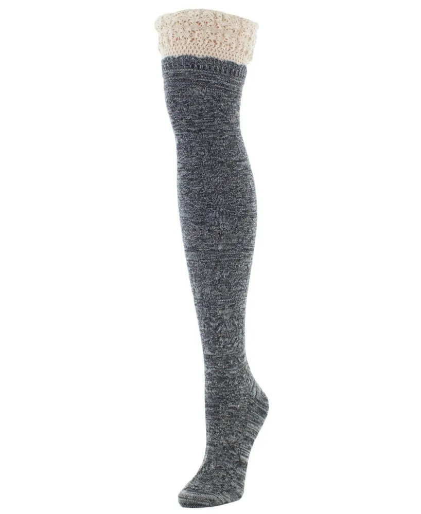 MeMoi Women's Warped Crochet Over The Knee Socks