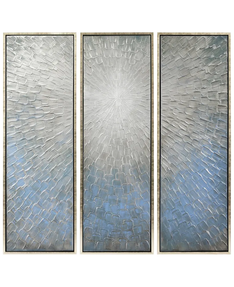 Empire Art Direct Silver Ice 3-Piece Textured Metallic Hand Painted Wall Art Set by Martin Edwards, 60" x 20" x 1.5"