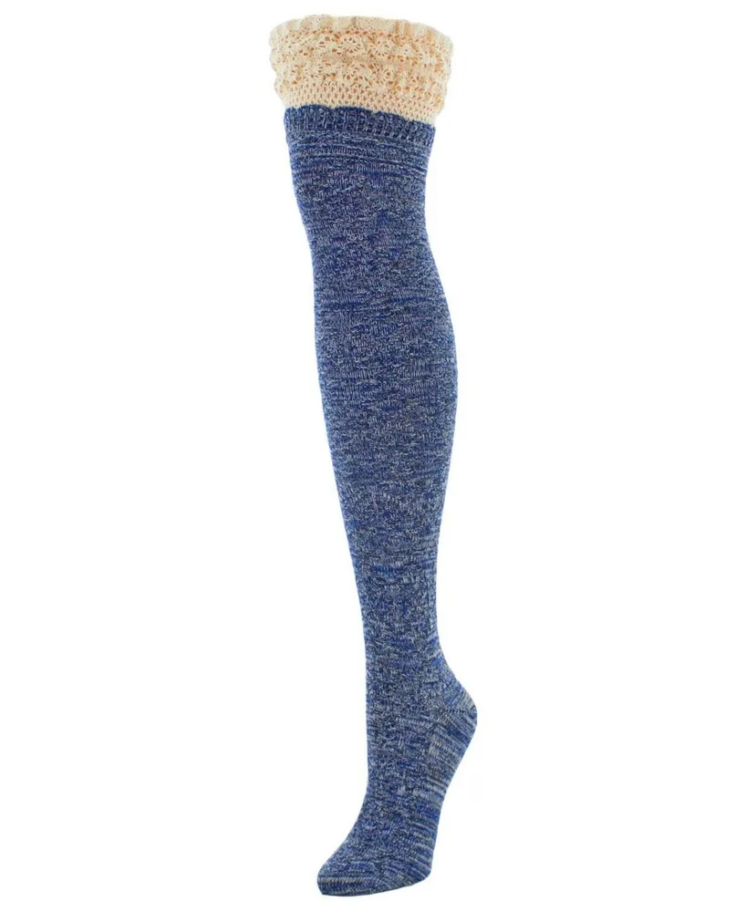 MeMoi Women's Warped Crochet Over The Knee Socks