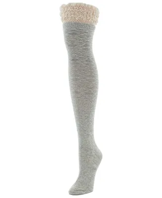 MeMoi Women's Warped Crochet Over The Knee Socks