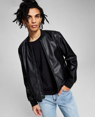 And Now This Men's Faux Leather Bomber Jacket