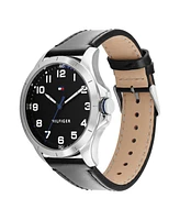 Tommy Hilfiger Men's Black Leather Strap Watch 44mm