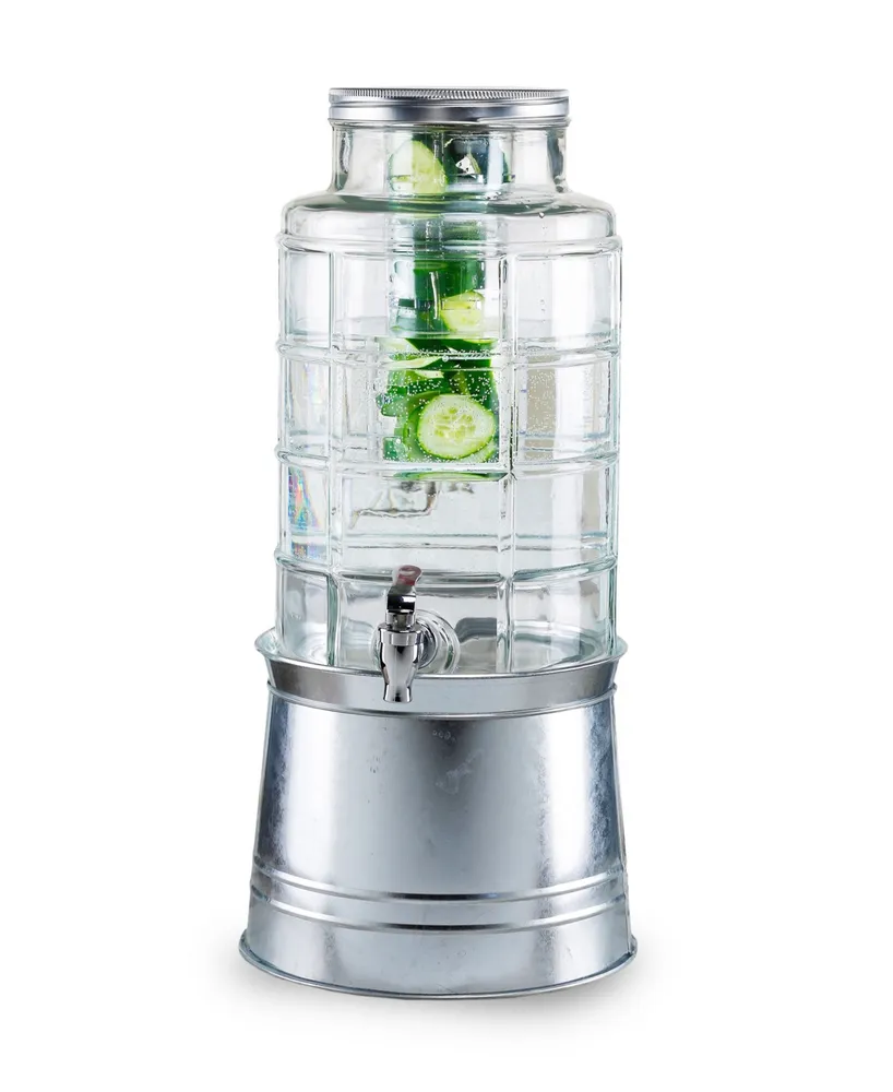 Style Setter Patchwork 2.4 Gallon Beverage Dispenser with Ice Insert, Fruit Infuser, and Galvanized Base