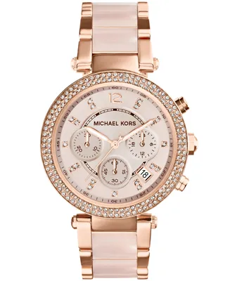 Michael Kors Women's Chronograph Parker Blush and Rose Gold-Tone Stainless Steel Bracelet Watch 39mm MK5896 - Two