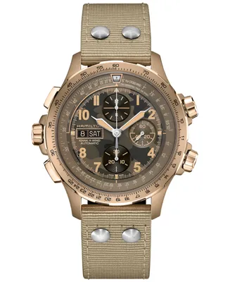 Hamilton Men's Swiss Automatic Chronograph Khaki Aviation X-Wind Beige Textile Strap Watch 45mm