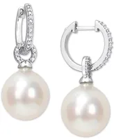 Cultured South Sea Pearl (12mm) & Diamond (1/10 ct. t.w.) Huggie Hoop Earrings in 14k White Gold