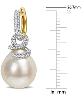 Cultured South Sea Pearl (10mm) & Diamond (1/2 ct. t.w.) Swirl Huggie Hoop Earrings in 14k Gold