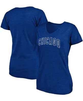 Women's Heathered Royal Chicago Cubs Wordmark Tri-Blend V-Neck T-shirt