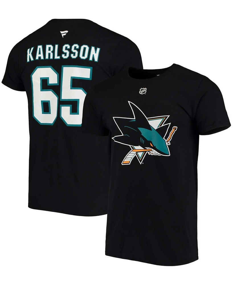 Men's Erik Karlsson Big and Tall Black San Jose Sharks Team Authentic Stack Name and Number T-shirt