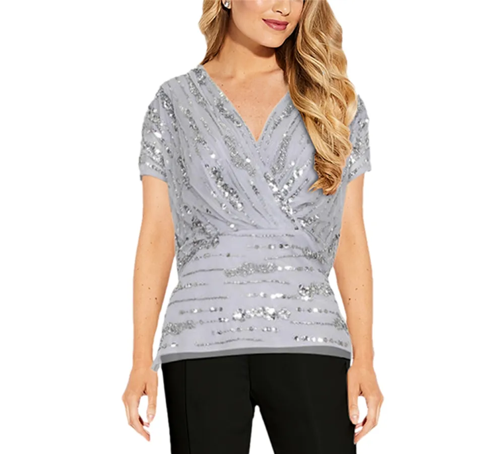Adrianna Papell Plus Size Embellished V-Neck Top