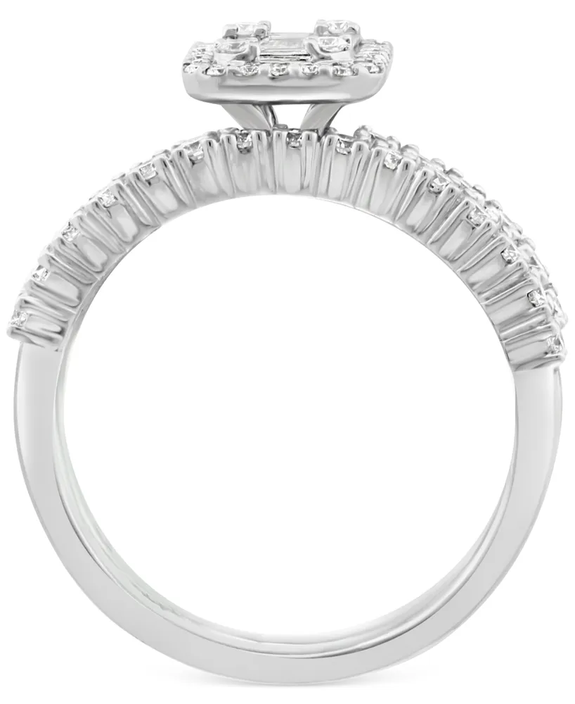 Effy Diamond Cluster Bridal Set (1 ct. t.w.) in 14k White Gold