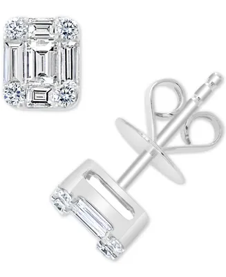 Effy Diamond Round & Baguette Cluster Stud Earrings (3/4 ct. t.w.) in 14k White Gold