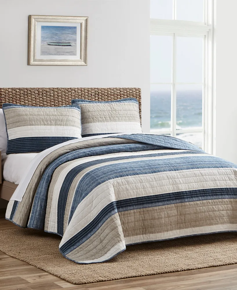 Nautica Ridgeport Blue Cotton Reversible 2 Piece Quilt Set, Twin