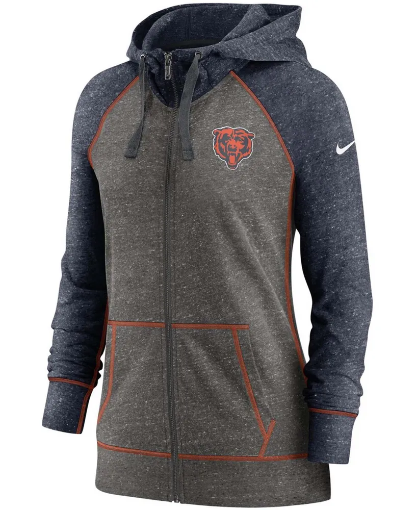 Women's Heathered Charcoal, Navy Chicago Bears Gym Vintage-Like Raglan Full-Zip Hoodie