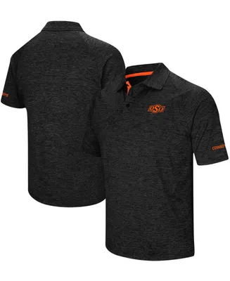 Men's Heathered Black Oklahoma State Cowboys Down Swing Raglan Polo