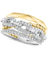 Effy Diamond Ring Triple Row Chain Link Statement Ring (3/4 ct. t.w.) in 14k Gold & White Gold