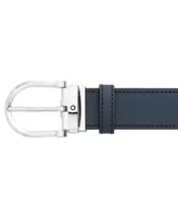 Montblanc Men's Horseshoe Shiny Stainless Steel Reversible Leather Belt