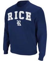 Men's Colosseum Navy Rice Owls Arch & Logo Tackle Twill Pullover Sweatshirt