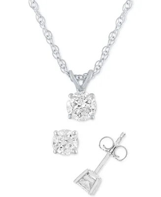 Diamond 2-Pc. Pendant Necklace & Matching Stud Earrings Set (1 ct. t.w.) in 14k White Gold