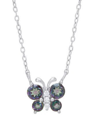 Rainbow Quartz (3/8 ct. t.w.) & Lab-Grown White Sapphire (1/20 ct. t.w.) Butterfly 18" Pendant Necklace in Sterling Silver