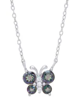 Rainbow Quartz (3/8 ct. t.w.) & Lab-Grown White Sapphire (1/20 ct. t.w.) Butterfly 18" Pendant Necklace in Sterling Silver
