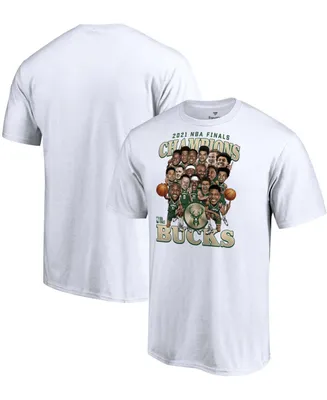 Men's White Milwaukee Bucks 2021 Nba Finals Champions Team Caricature Roster T-shirt