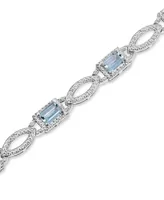 Aquamarine (3-1/3 ct. t.w.) & Diamond (1/20 ct. t.w.) Open Link Bracelet in Sterling Silver