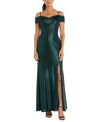Nightway Petite Off-The-Shoulder Metallic Gown