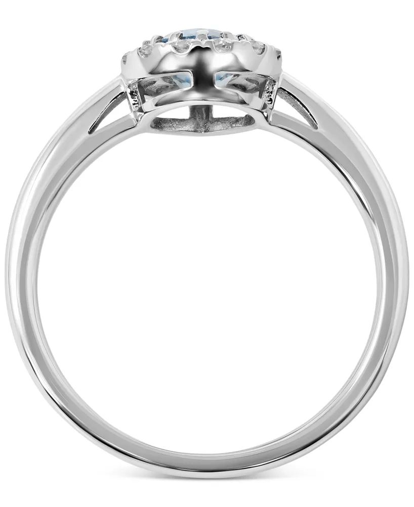 Aquamarine (3/4 ct. t.w.) & Diamond (1/5 ct. t.w.) Pear Halo Ring in 14k White Gold