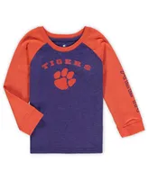 Toddler Boys and Girls Heathered Purple Clemson Tigers Long Sleeve Raglan T-Shirt